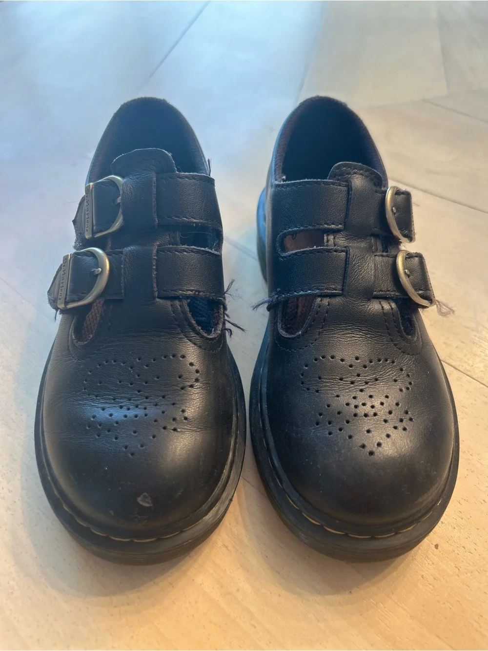 Dr. Martens Black Leather Kids Mary Jane Double-Strap Velcro Shoes size 1